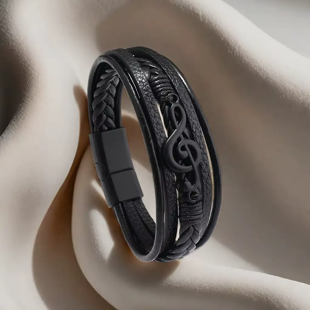 High Quality Genuine Leather Bracelet with a Music Symbol also with Removable Stainless Steel Clasp - Image 7