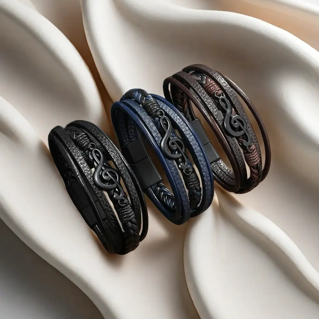 High Quality Genuine Leather Bracelet with a Music Symbol also with Removable Stainless Steel Clasp - Image 9
