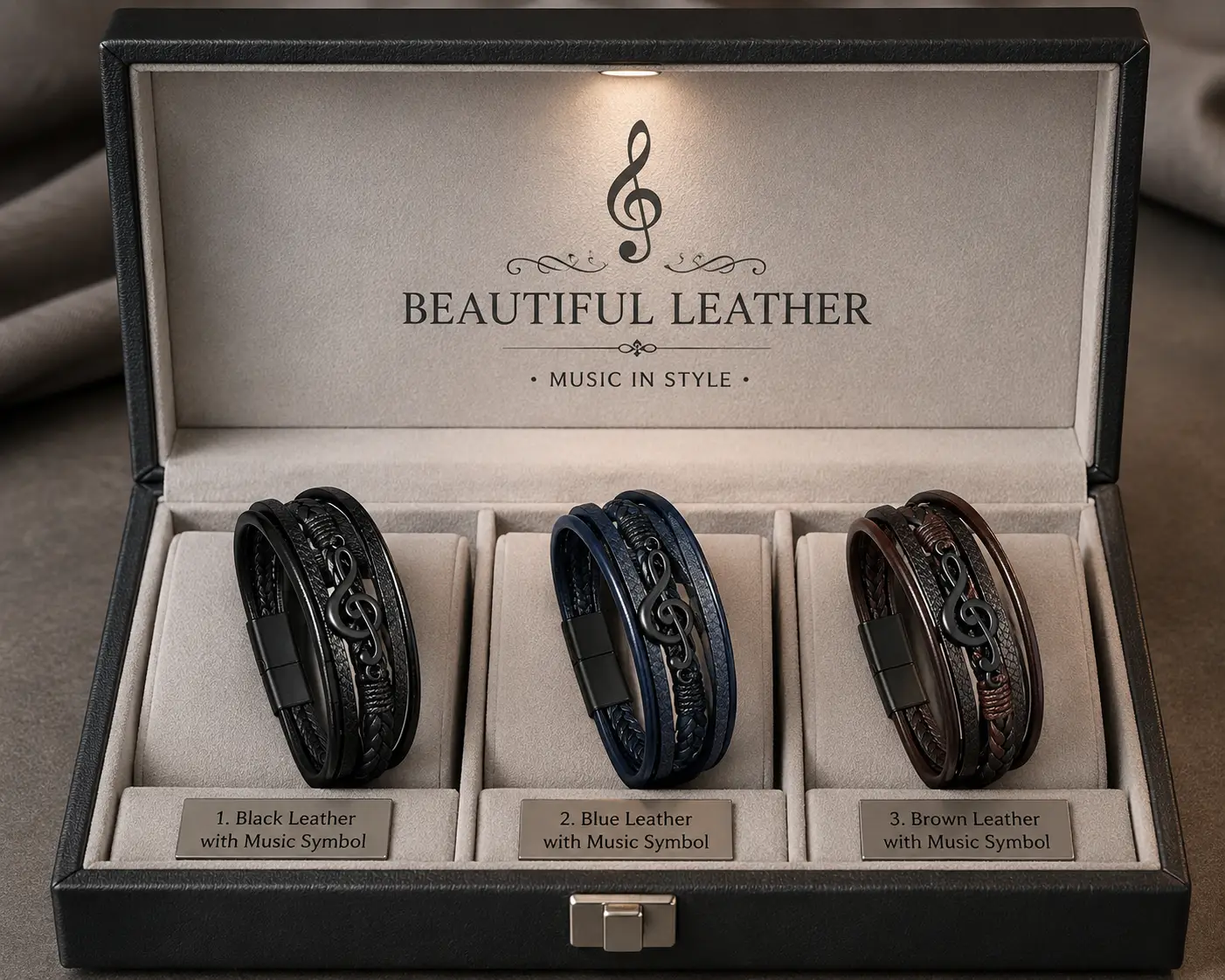 High Quality Genuine Leather Bracelet with a Music Symbol also with Removable Stainless Steel Clasp