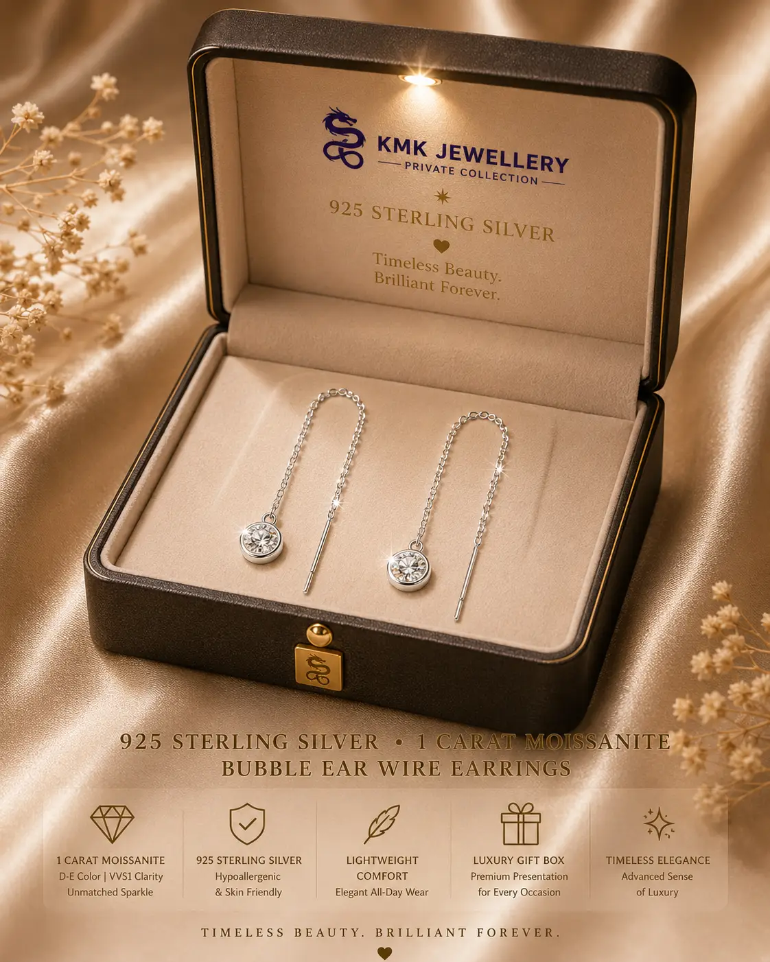 925 Sterling Silver 1 Carat Moissanite Bubble Ear Wire with Advanced Sense of Luxury