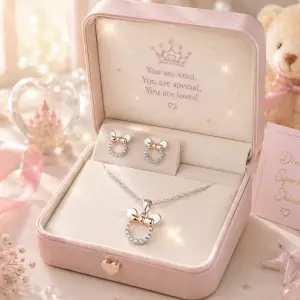 Minnie Earrings Embellished with Swarovski Crystals Kids Jewellery S925 Cute Stud Micky Daisini Hypoallergenic for Little Girls