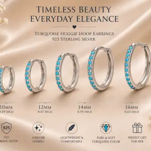 925 Sterling Silver Simple Round Different Size Turquoise Zircon (Copy)