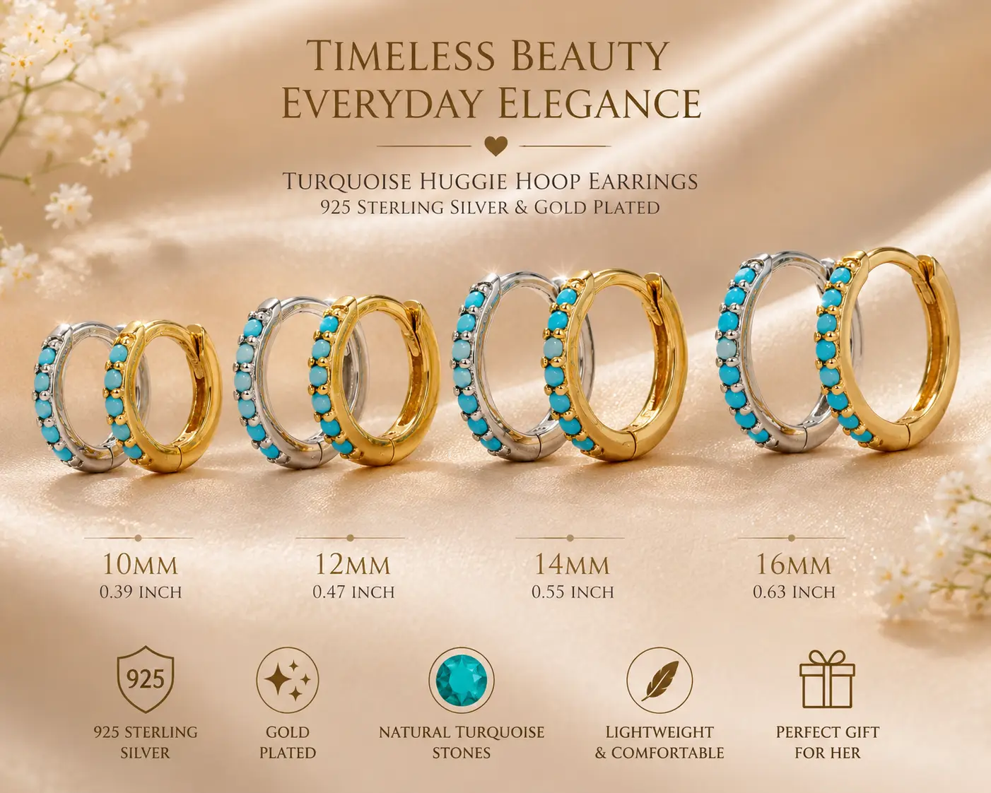 925 Sterling Silver Simple Round Different Size Turquoise Zircon (Copy) - Image 4