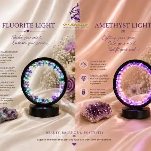 Amethyst/Fluorite Round Crystal Lamp Healing Raw Crystal Led Night Atmosphere Light Bedside
