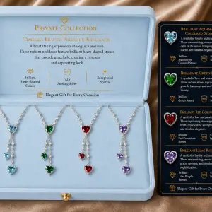 Private Collection – Aquamarine, Green, Red Corundum & Lilac Purple Stone Double Drop Exclusive Necklace