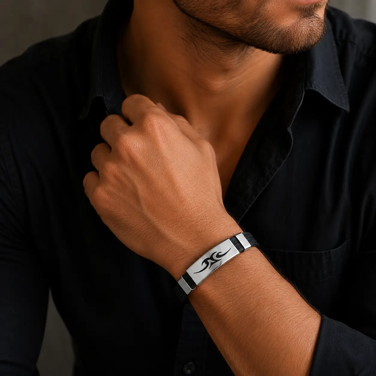 Gents Stainless Steel Bracelet Men Luxury Engraved Magnetic Energy Bracelet Jewellery - Image 4