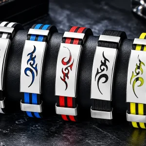 Gents Stainless Steel Bracelet Men Luxury Engraved Magnetic Energy Bracelet Jewellery