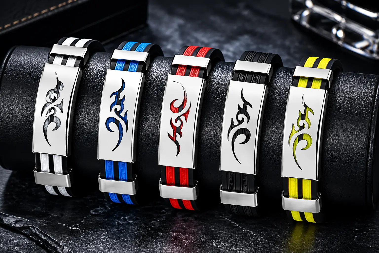 Gents Stainless Steel Bracelet Men Luxury Engraved Magnetic Energy Bracelet Jewellery