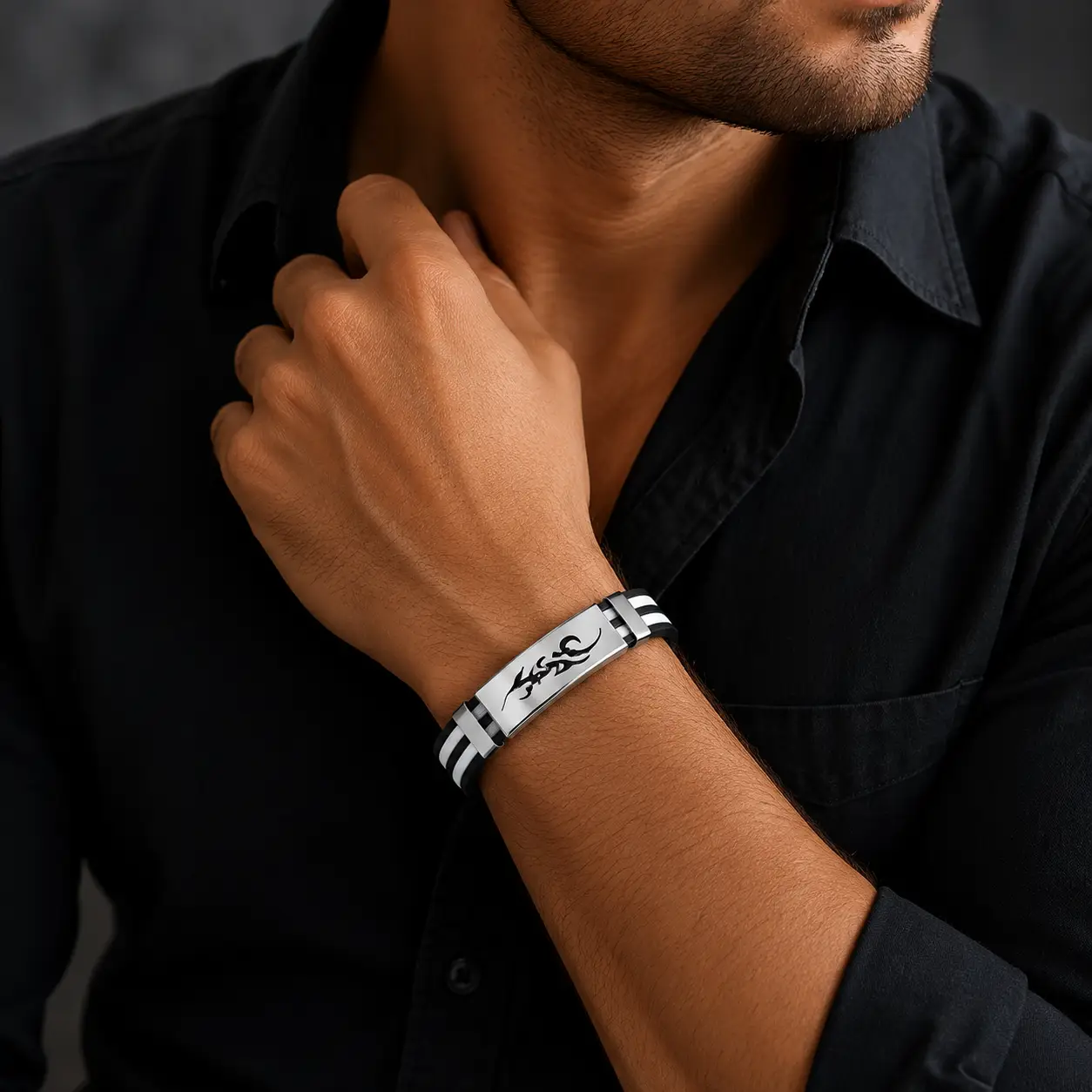 Gents Stainless Steel Bracelet Men Luxury Engraved Magnetic Energy Bracelet Jewellery - Image 6