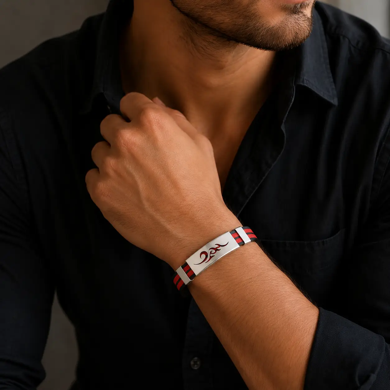 Gents Stainless Steel Bracelet Men Luxury Engraved Magnetic Energy Bracelet Jewellery - Image 3