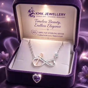 925 Silver Color Contrast Anchor and Irregular Infinity Symbol CZ Forever Love Letter Necklace