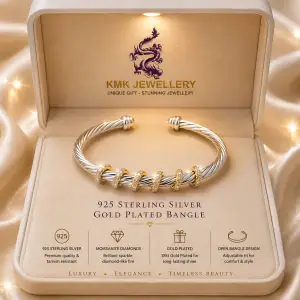 Bangle Two Tone Bracelet Fine Jewellery Women Bracelet Adjustable 18K Gold Plated 925 Silver Twist Bangle