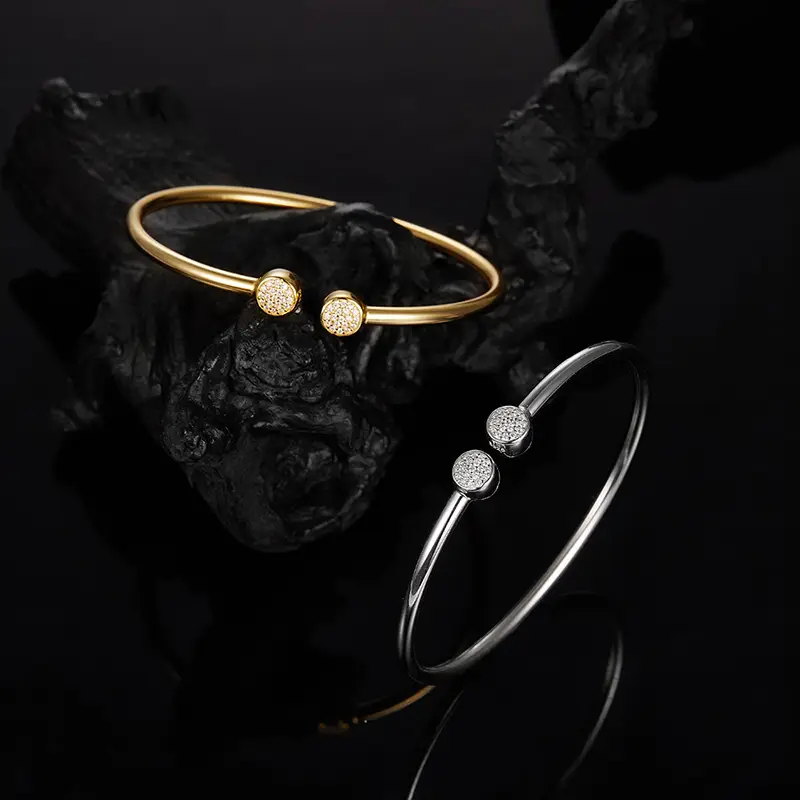 Fine Jewellery 925 Silver Inlaid Moissanite Bracelet Gold Plated Opening Bangle - Image 11