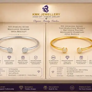 Fine Jewellery 925 Silver Inlaid Moissanite Bracelet Gold Plated Opening Bangle