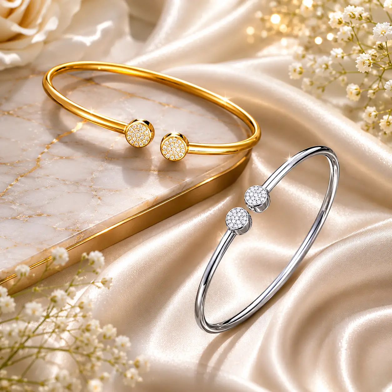 Fine Jewellery 925 Silver Inlaid Moissanite Bracelet Gold Plated Opening Bangle - Image 3