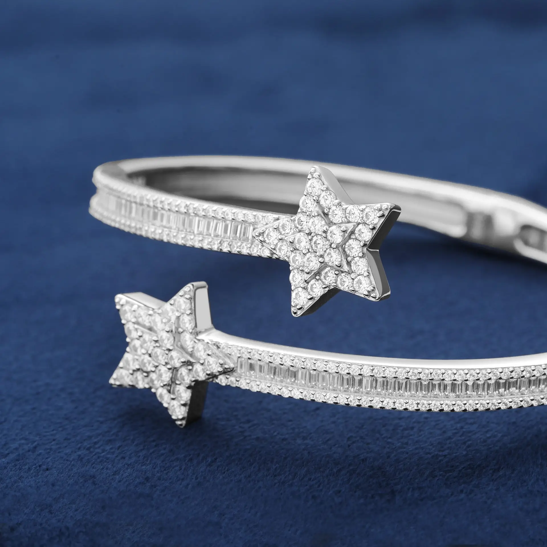 Exquisite Bling Bling Baguette VVS D Moissanite Diamond Bangle Trendy 925 Sterling Silver Star Bracelet - Image 8