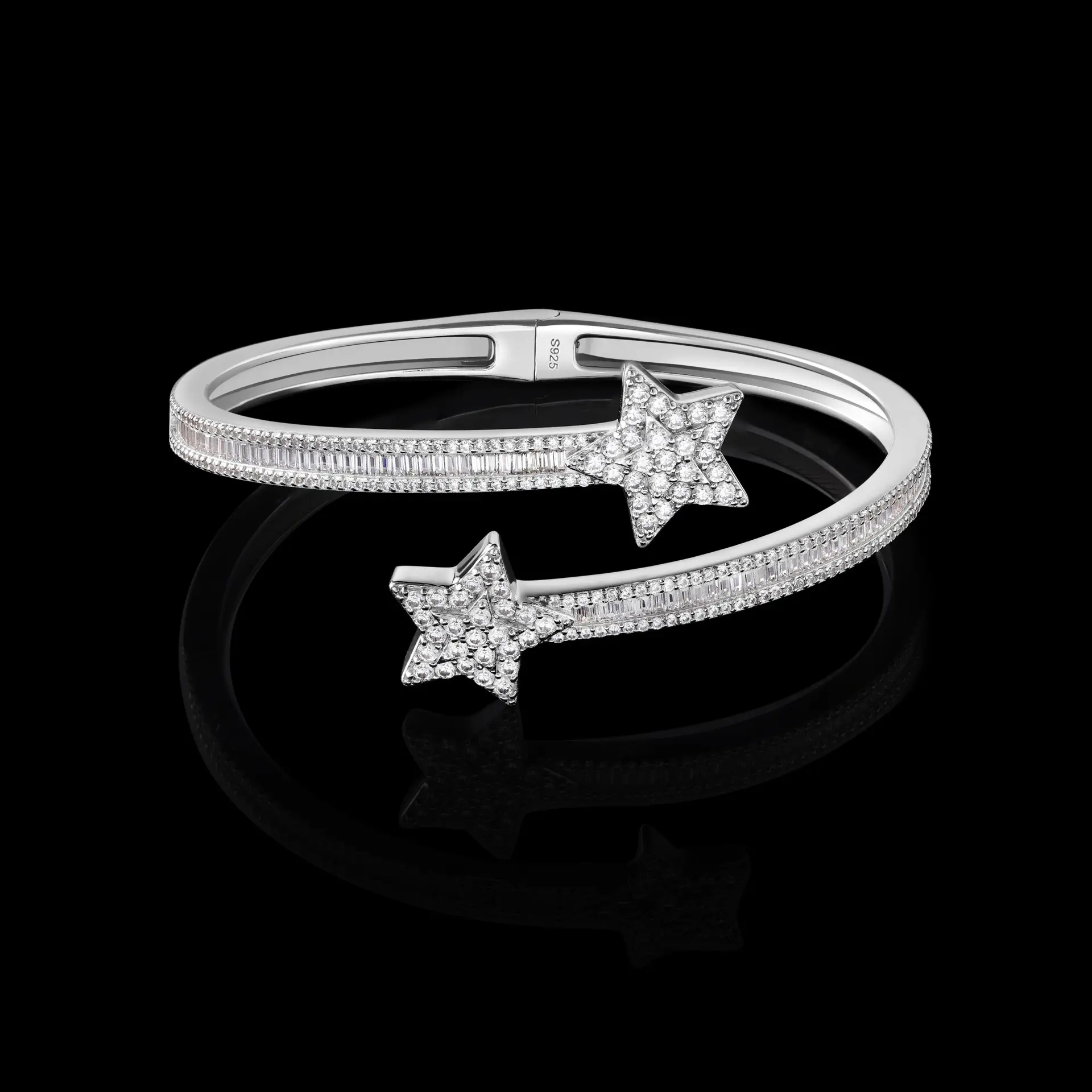 Exquisite Bling Bling Baguette VVS D Moissanite Diamond Bangle Trendy 925 Sterling Silver Star Bracelet - Image 6