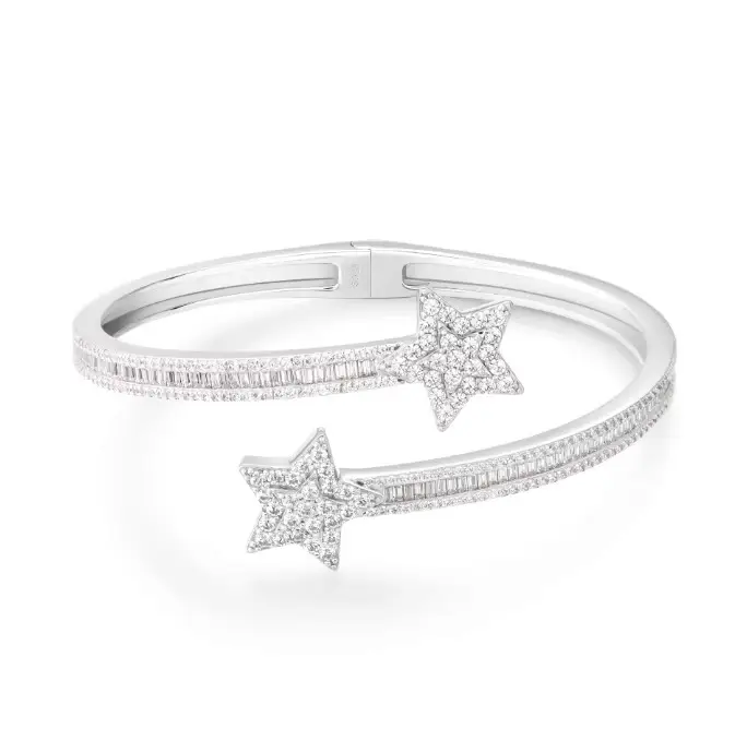 Exquisite Bling Bling Baguette VVS D Moissanite Diamond Bangle Trendy 925 Sterling Silver Star Bracelet - Image 7