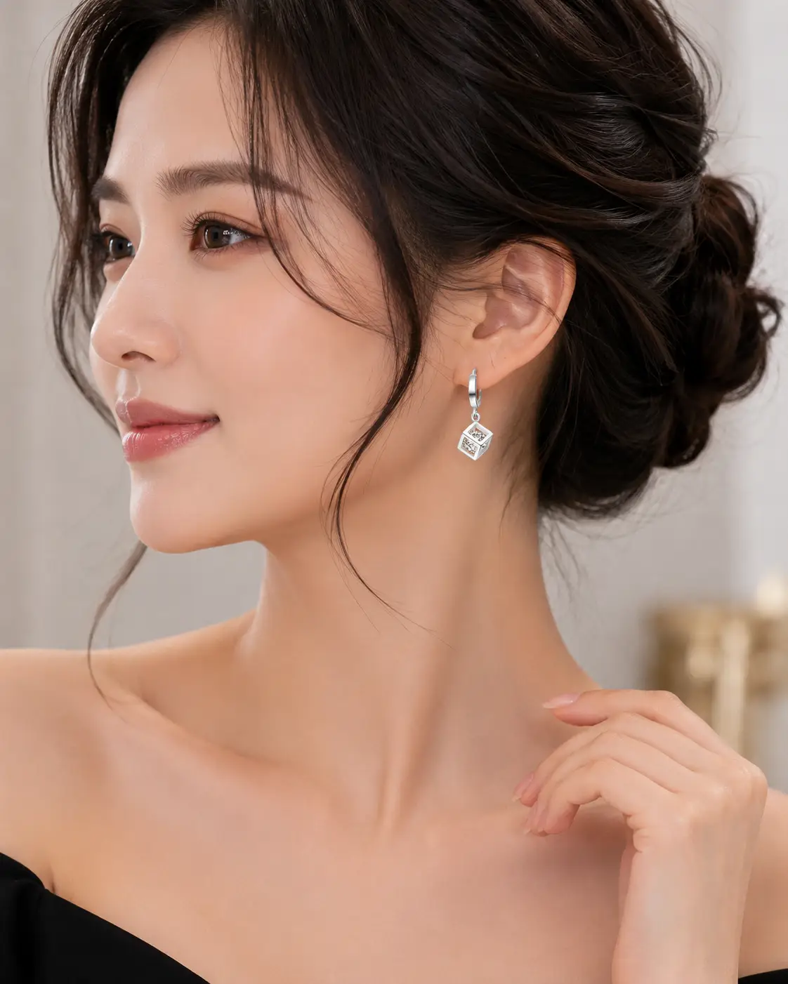 S925 Sterling Silver Hoop Earrings Zircon Women's Rubik's Cube Design - Image 5