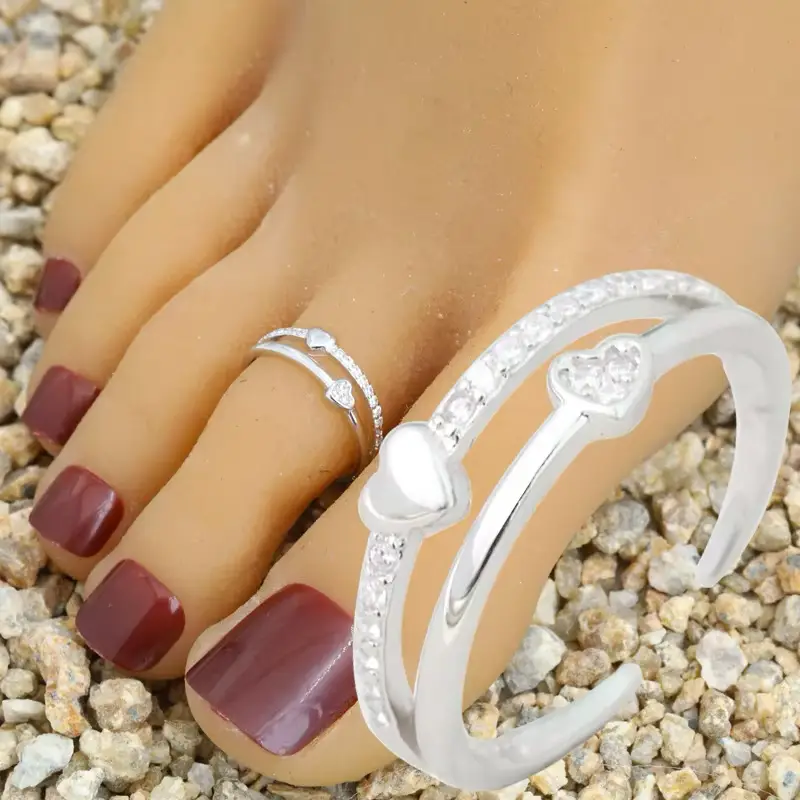Modern Stylish 925 Sterling Silver Adjustable Layered Love Heart with Zircon Rings Couple Toe Rings - Image 3