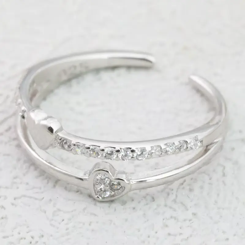Modern Stylish 925 Sterling Silver Adjustable Layered Love Heart with Zircon Rings Couple Toe Rings - Image 4