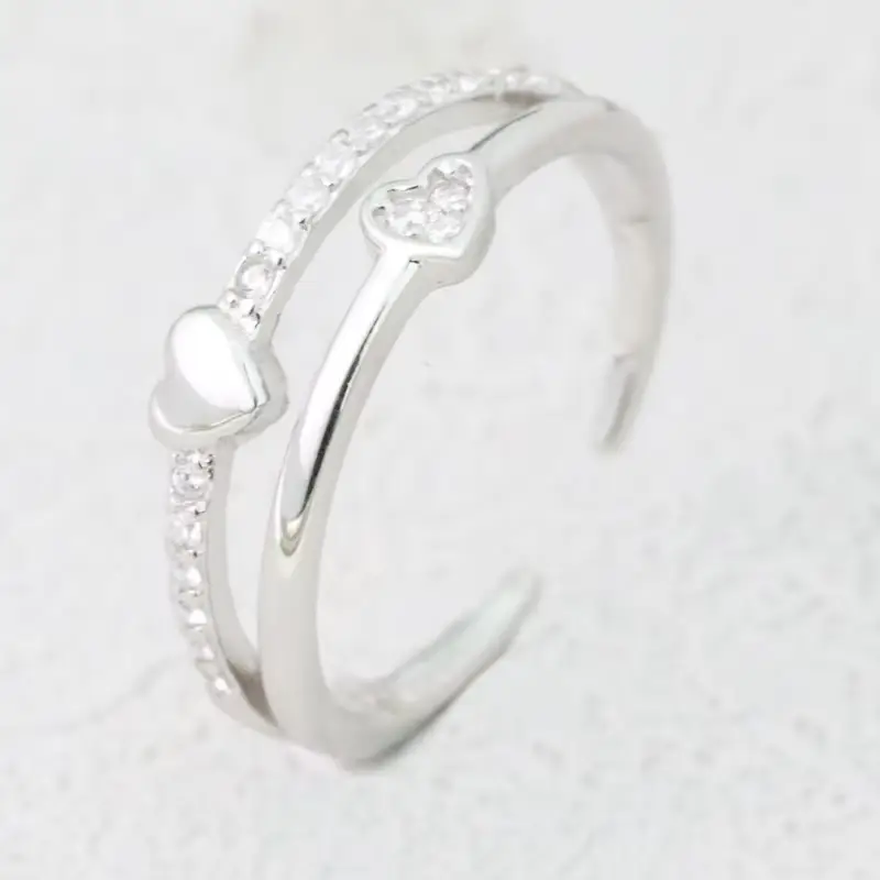 Modern Stylish 925 Sterling Silver Adjustable Layered Love Heart with Zircon Rings Couple Toe Rings - Image 5