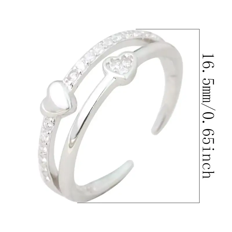 Modern Stylish 925 Sterling Silver Adjustable Layered Love Heart with Zircon Rings Couple Toe Rings - Image 2