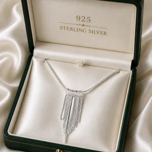 Tassel Heart Octagon Link Chain Romantic Minimalist Women's Clavicle Necklace 925 Sterling Silver