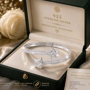 Exquisite Bling Bling Baguette VVS D Moissanite Diamond Bangle Trendy 925 Sterling Silver Star Bracelet