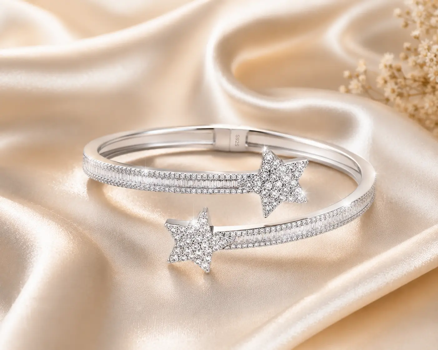 Exquisite Bling Bling Baguette VVS D Moissanite Diamond Bangle Trendy 925 Sterling Silver Star Bracelet - Image 3