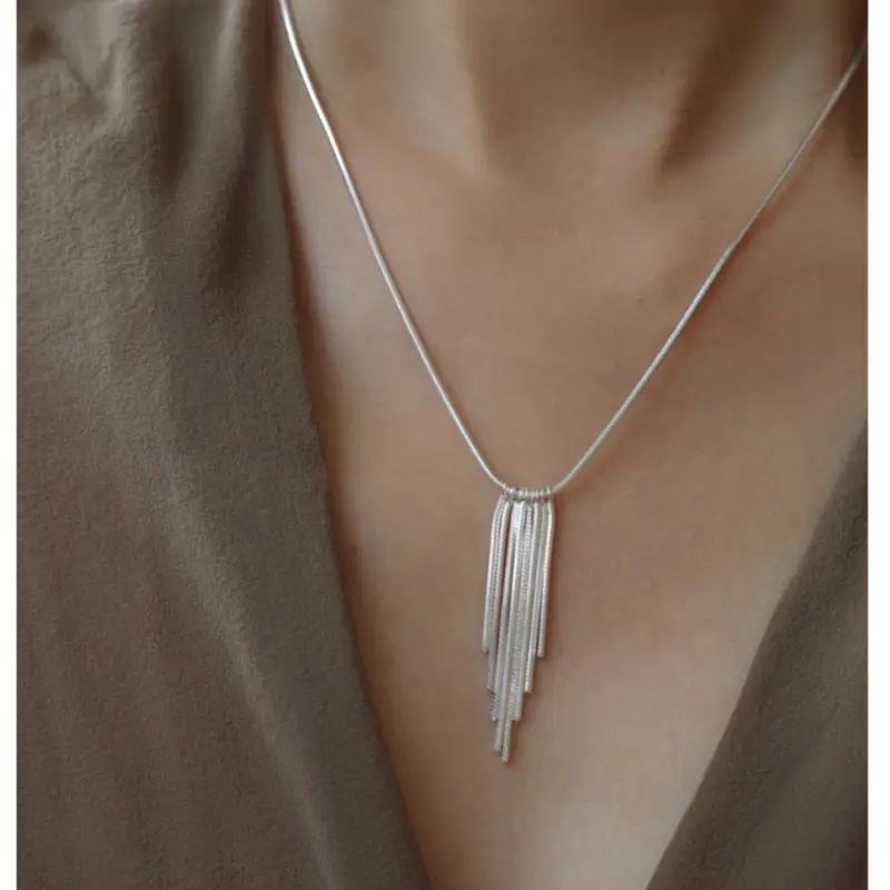 Tassel Heart Octagon Link Chain Romantic Minimalist Women's Clavicle Necklace 925 Sterling Silver - Image 5