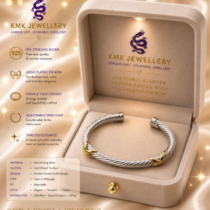 925 Sterling Silver Single Twisted Bangle with Gold Plated with 2 Tie Bow Bangle
