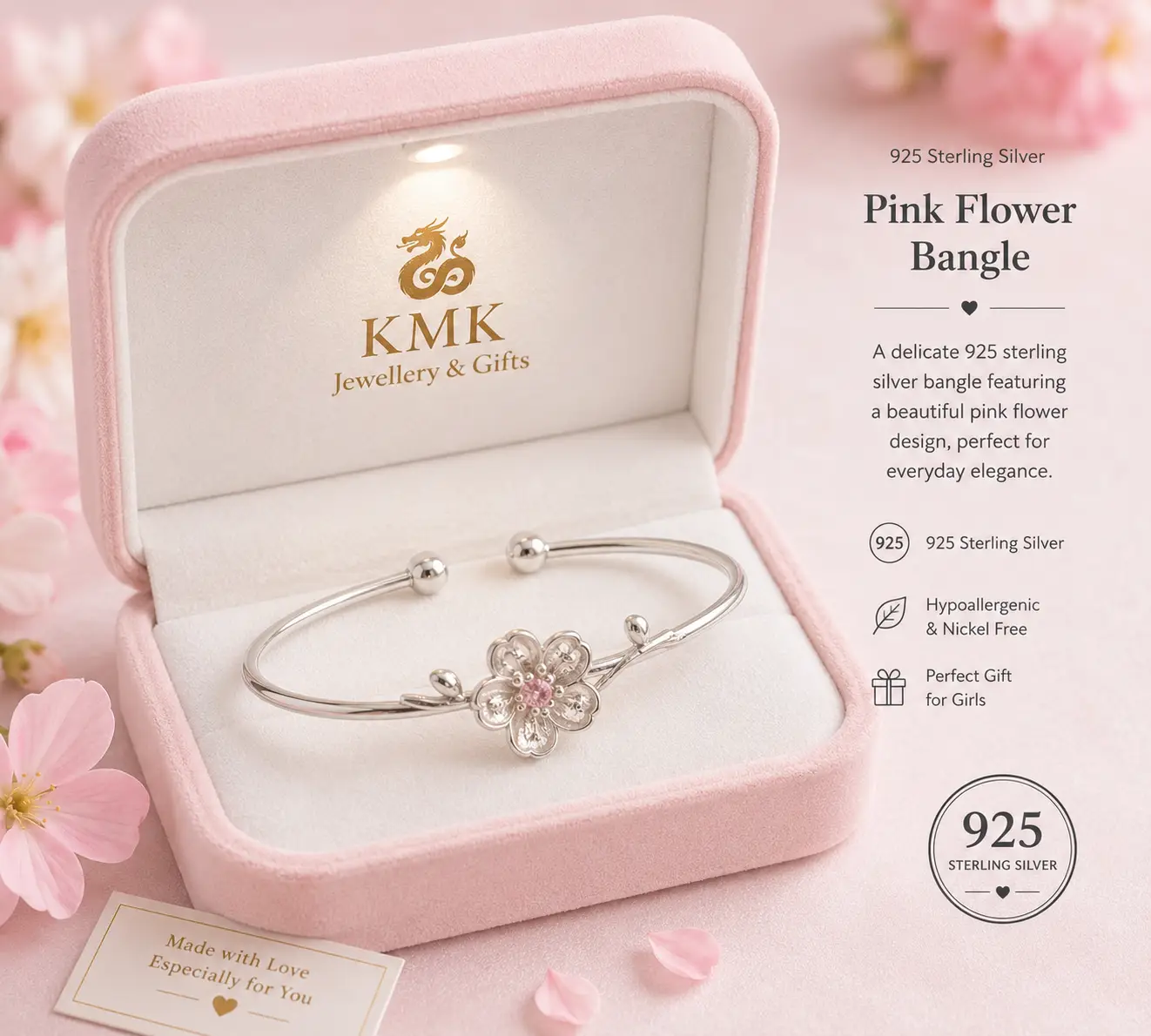 925 Sterling Silver Pink Flower Jewellery for Young Girls - Image 6
