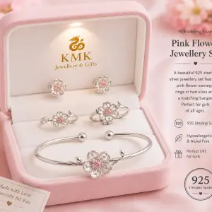 925 Sterling Silver Pink Flower Jewellery for Young Girls