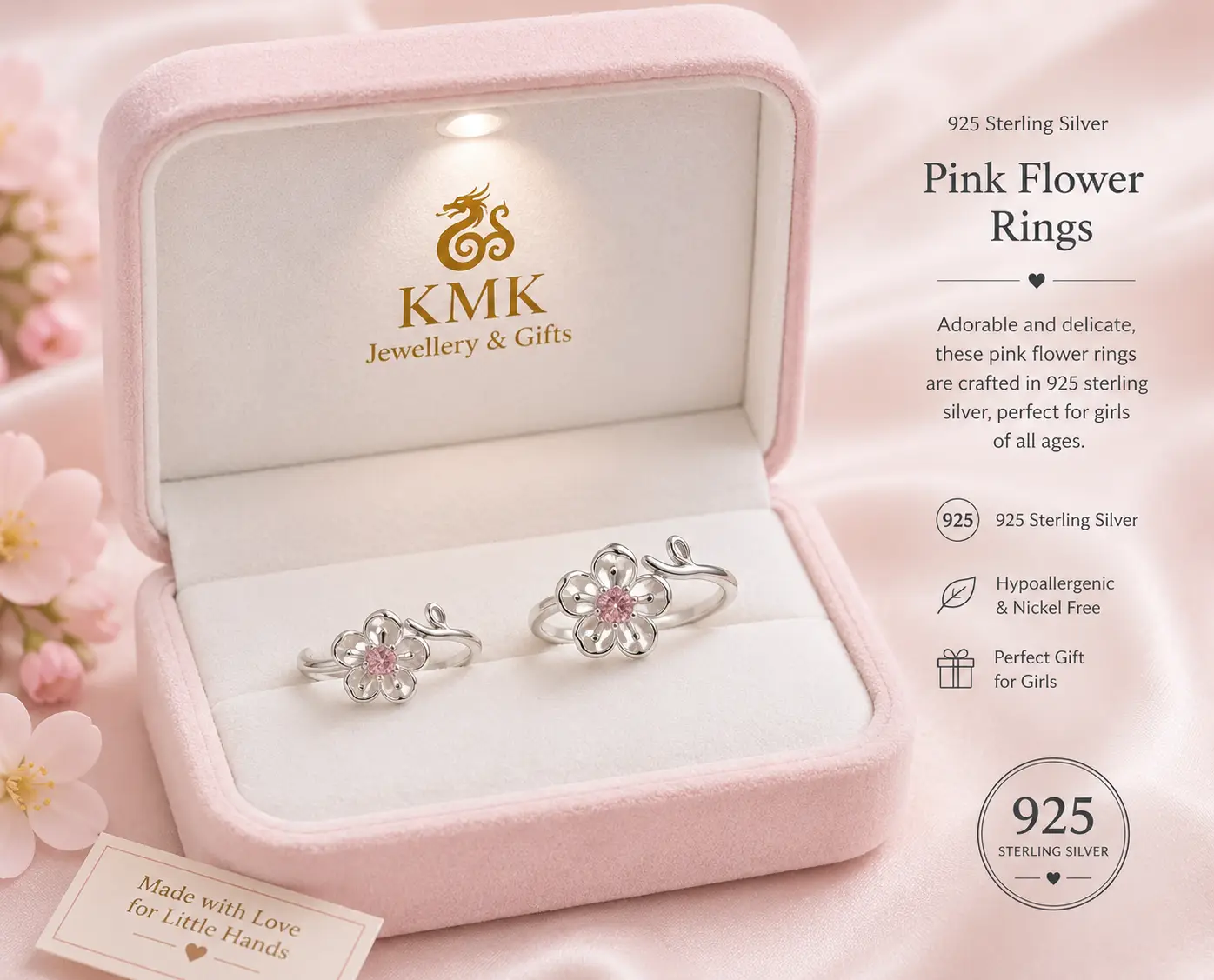 925 Sterling Silver Pink Flower Jewellery for Young Girls - Image 4