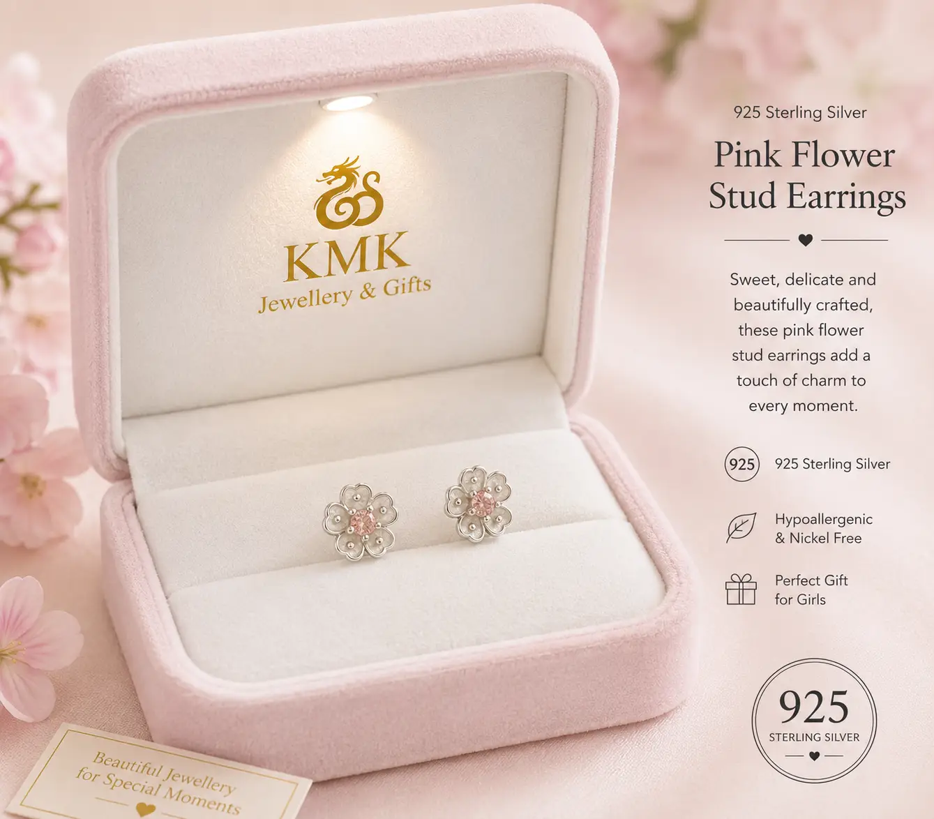925 Sterling Silver Pink Flower Jewellery for Young Girls - Image 2