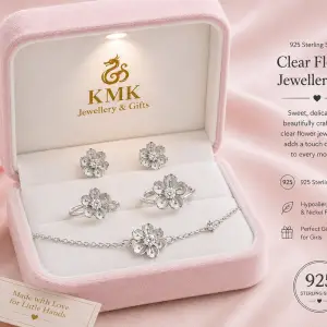 925 Sterling Silver Clear Flower Jewellery Collection for Young Girls