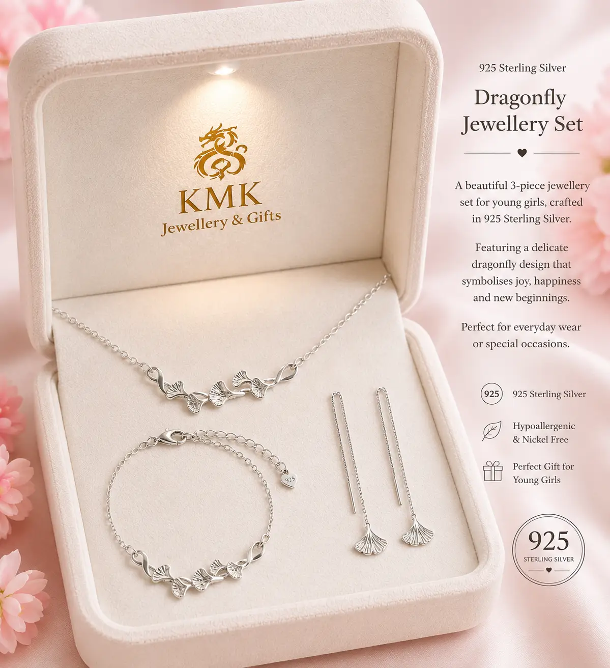 925 Sterling Silver Leafy Jewellery Set for Young Girls
