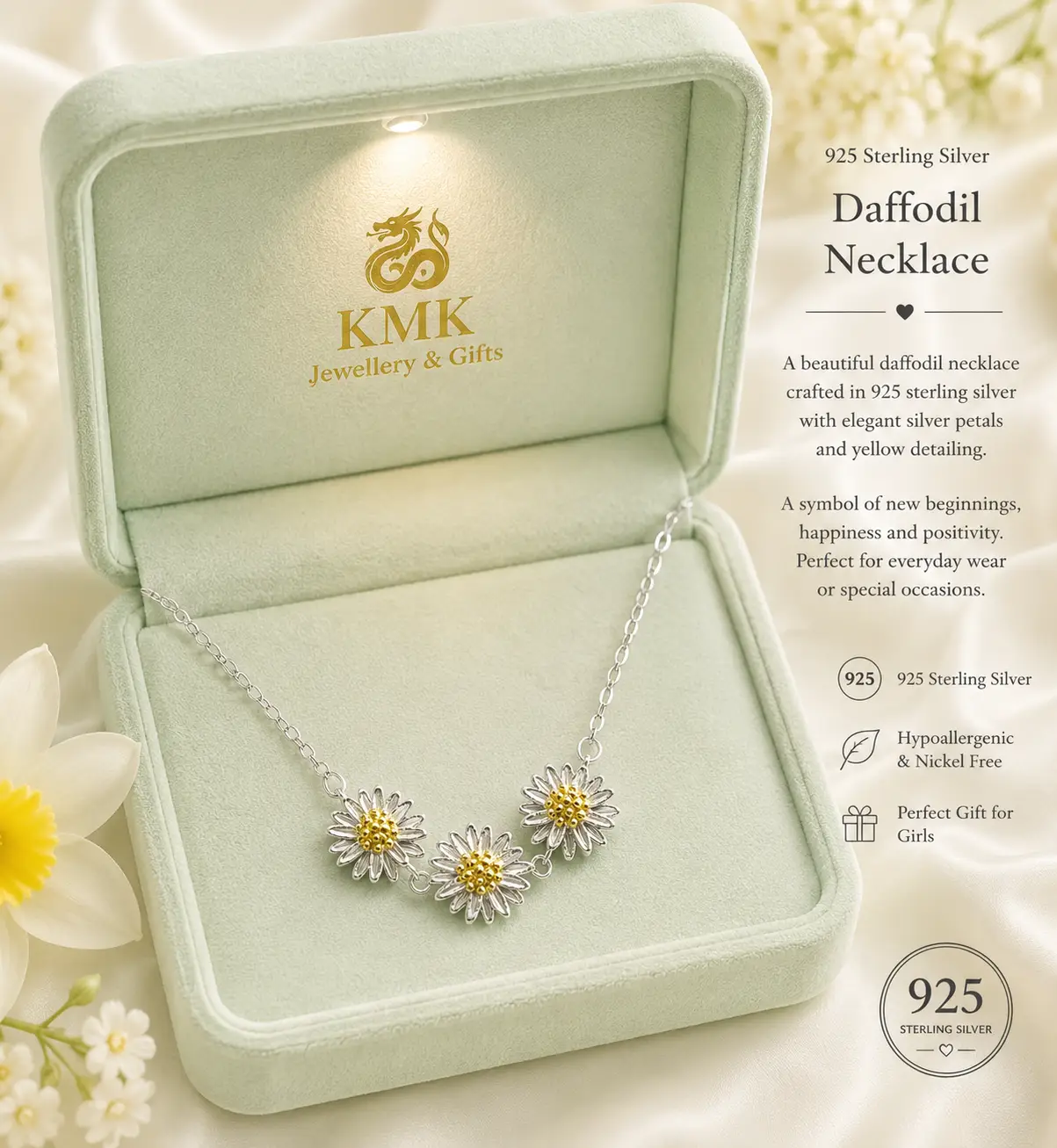 925 Sterling Silver Daffodil Jewellery Set for Young Girls - Image 7