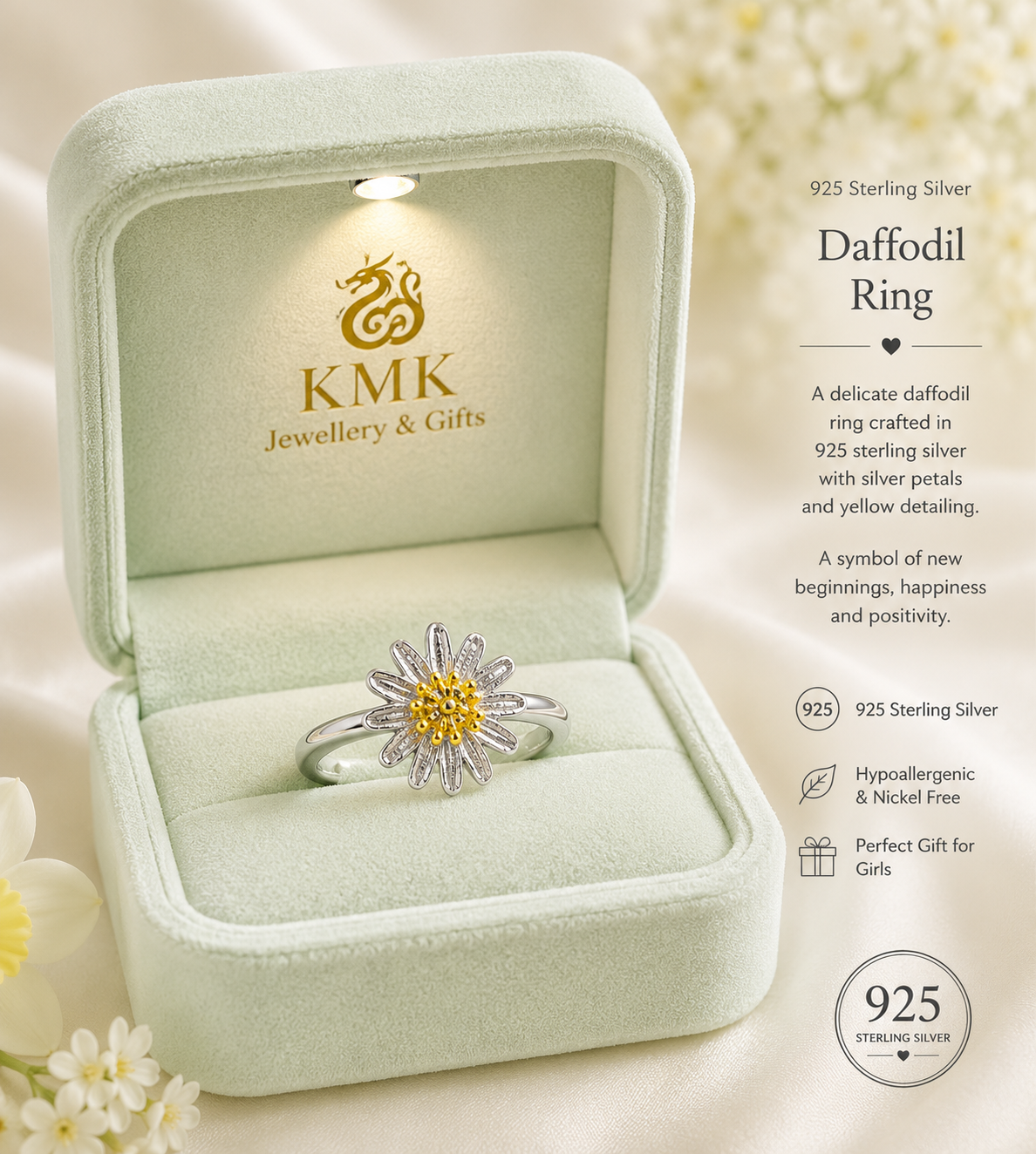 925 Sterling Silver Daffodil Jewellery Set for Young Girls - Image 3