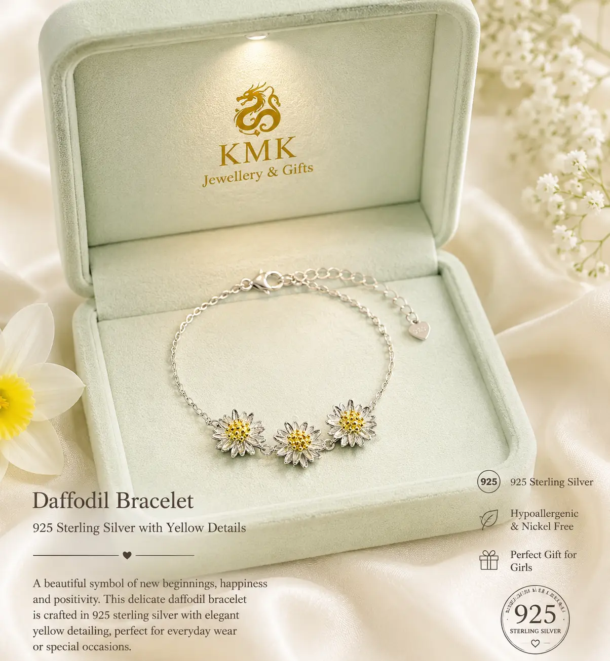 925 Sterling Silver Daffodil Jewellery Set for Young Girls - Image 5