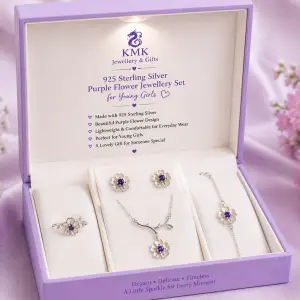 925 Sterling Silver Purple Flower Jewellery Collection for Young Girls