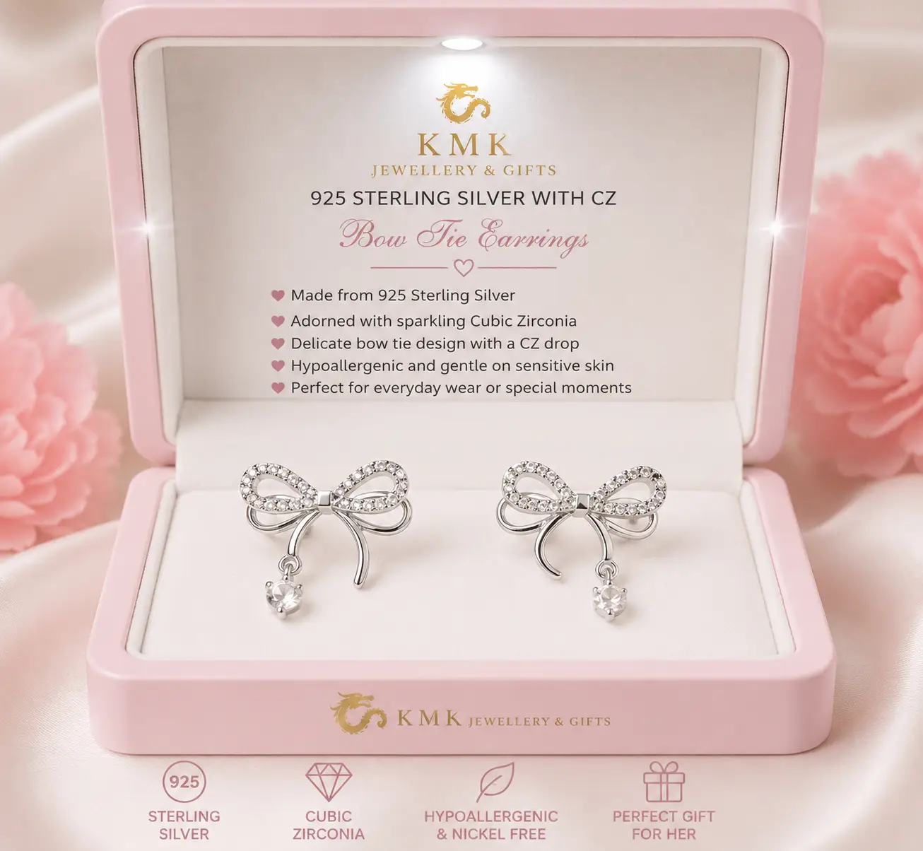 925 Sterling Silver Jewellery Sets Shiny Zirconia Bow Tie earrings, Bracelet and Necklace - Image 2