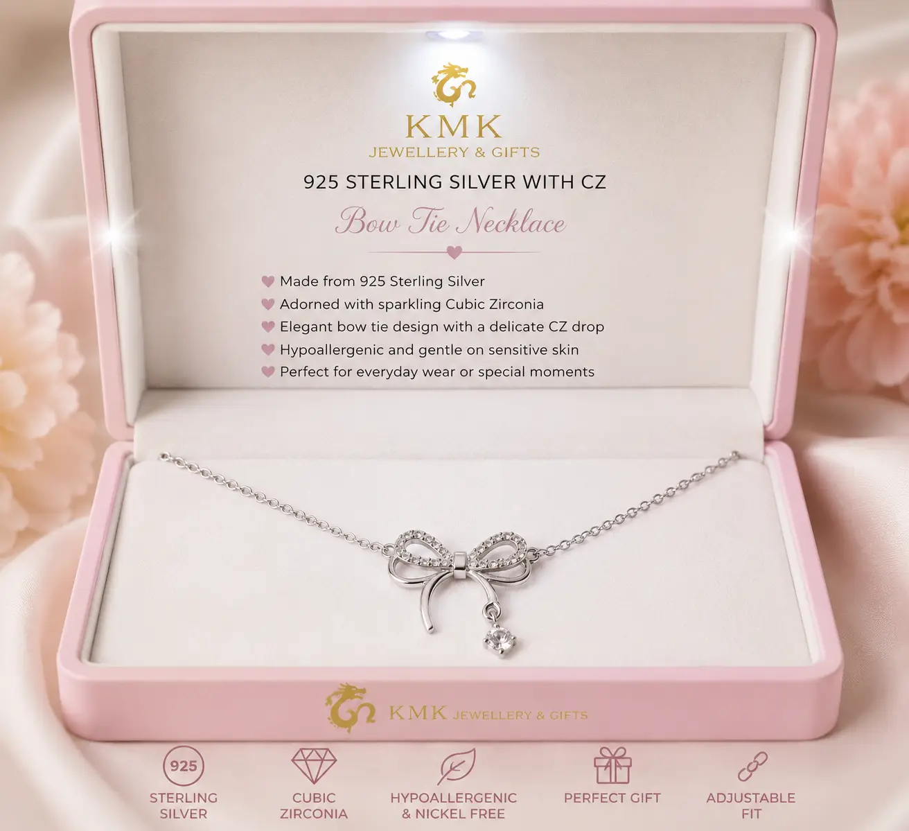925 Sterling Silver Jewellery Sets Shiny Zirconia Bow Tie earrings, Bracelet and Necklace - Image 7