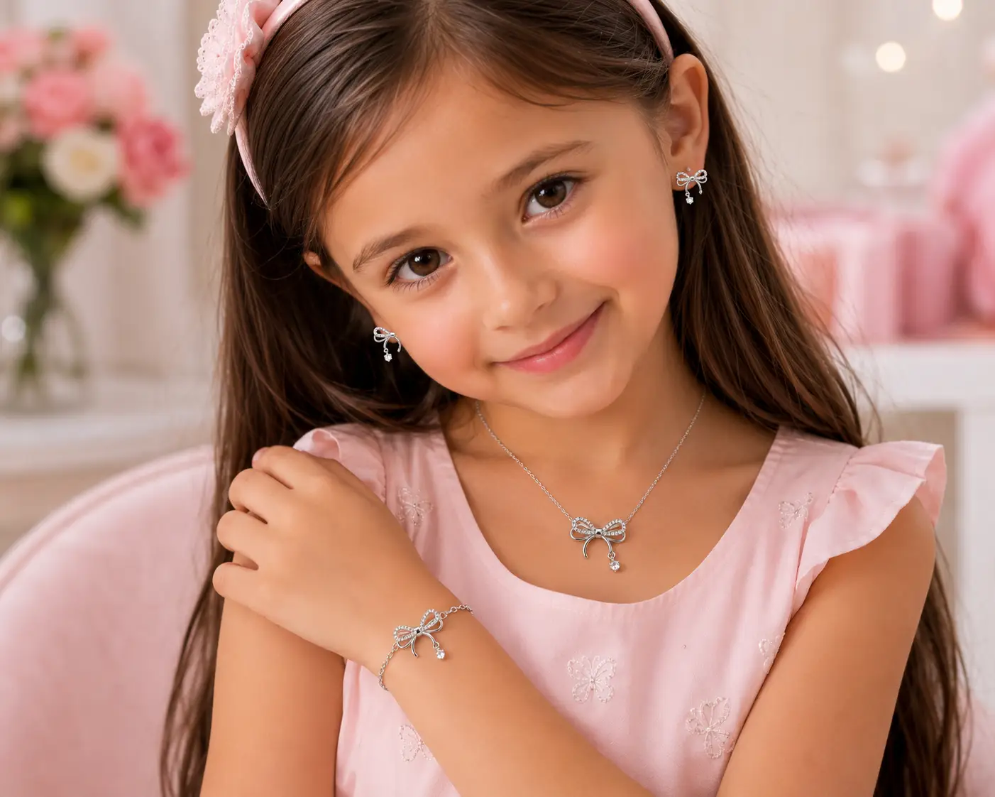 925 Sterling Silver Jewellery Sets Shiny Zirconia Bow Tie earrings, Bracelet and Necklace - Image 8