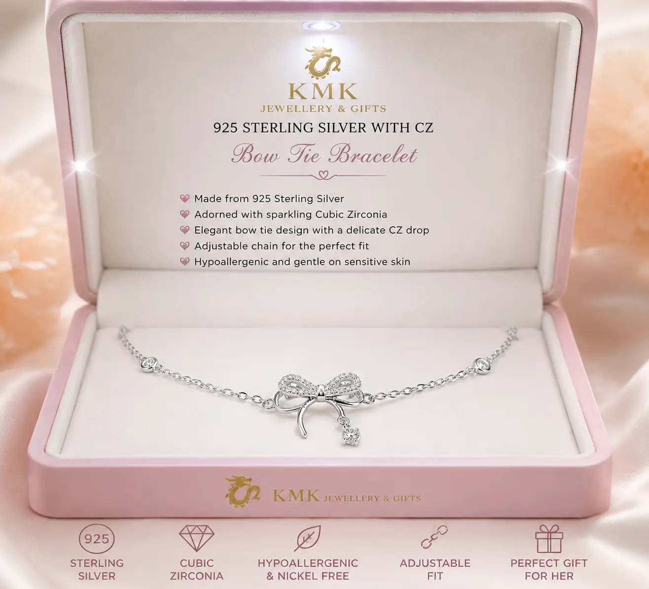 925 Sterling Silver Jewellery Sets Shiny Zirconia Bow Tie earrings, Bracelet and Necklace - Image 5