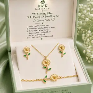 925 Sterling Silver Gold Plated CZ Sunflower Jewellery Collection for Girls
