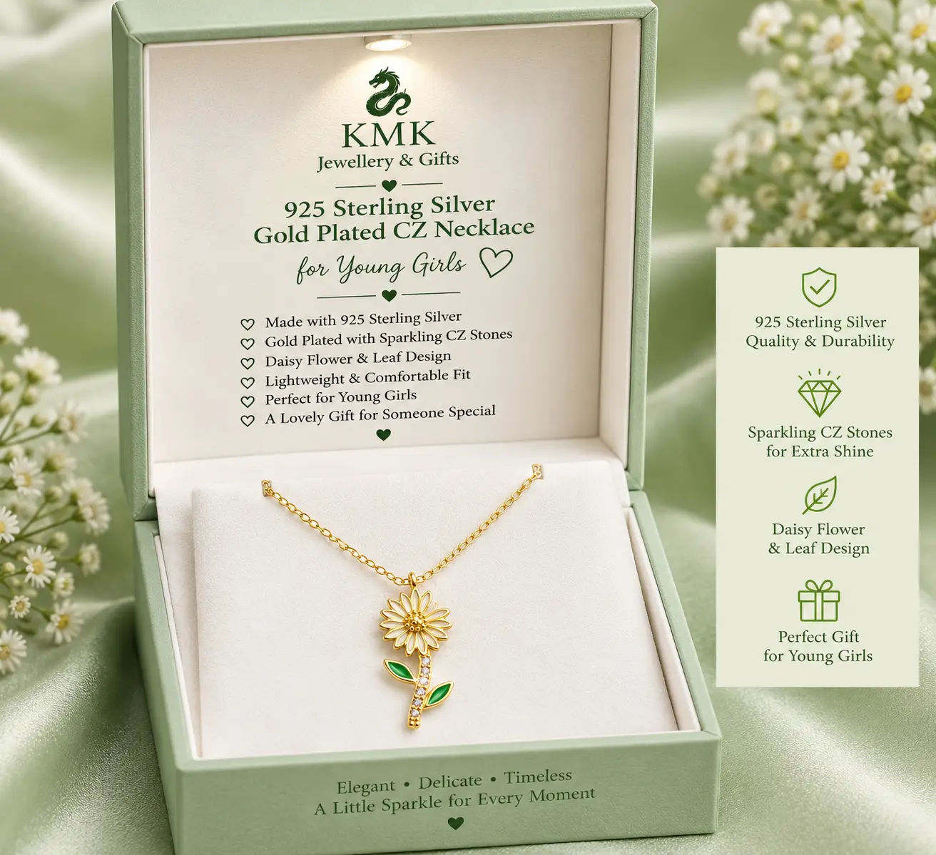 925 Sterling Silver Gold Plated CZ Sunflower Jewellery Collection for Girls - Image 6