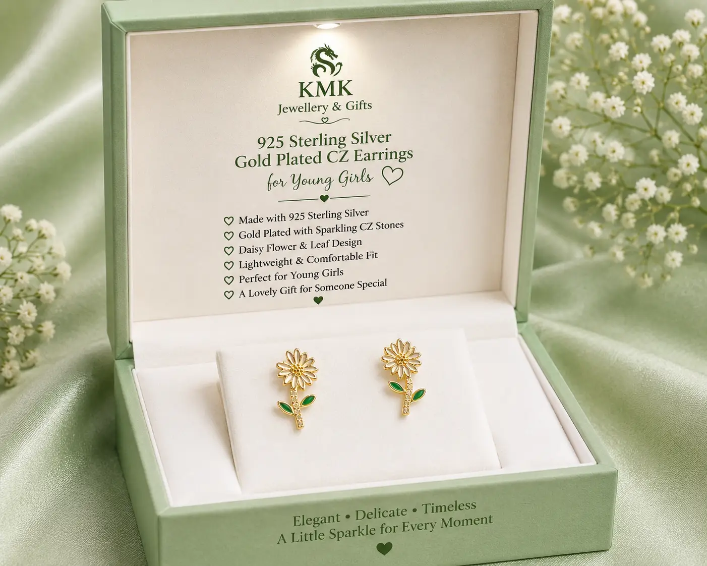 925 Sterling Silver Gold Plated CZ Sunflower Jewellery Collection for Girls - Image 2
