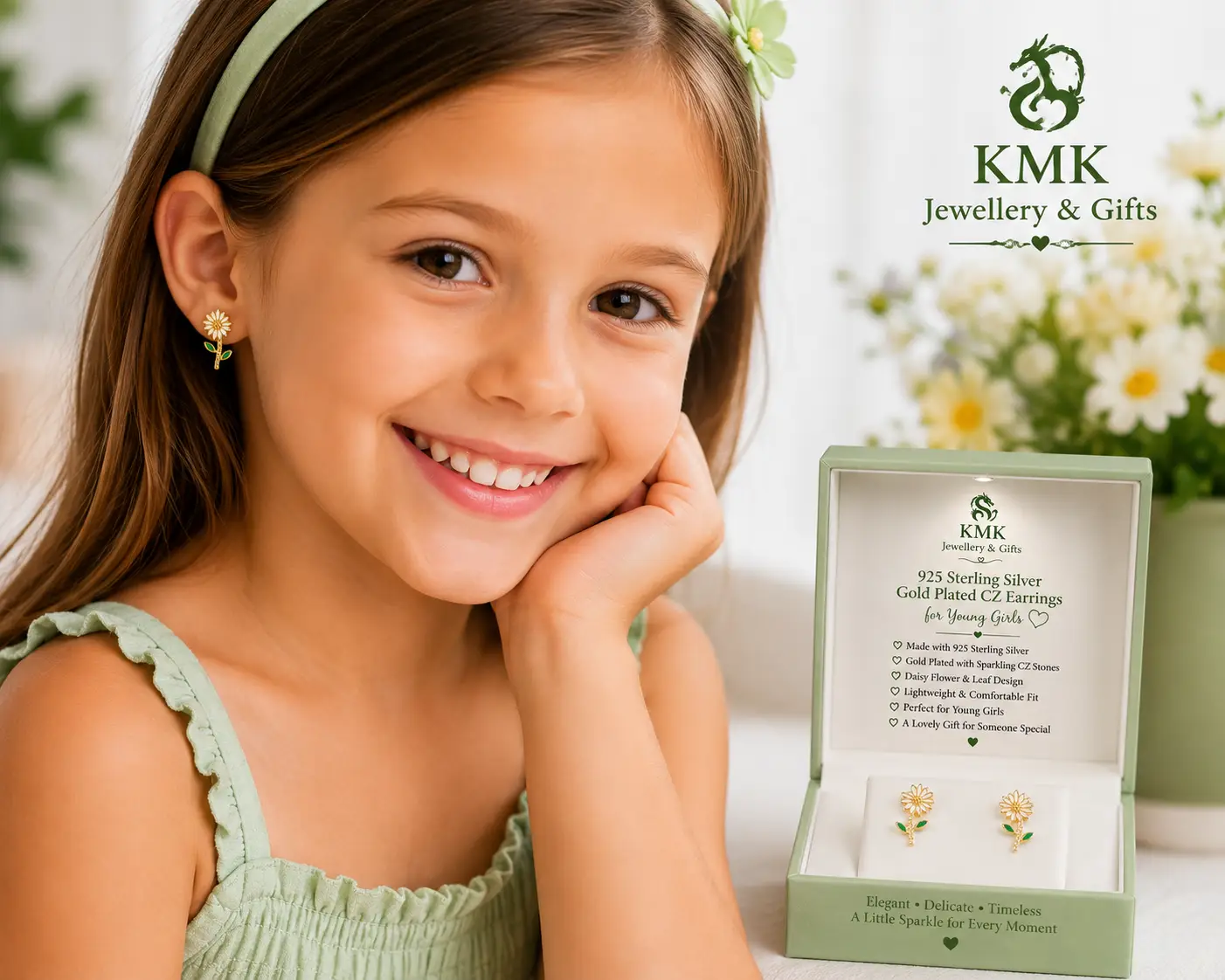 925 Sterling Silver Gold Plated CZ Sunflower Jewellery Collection for Girls - Image 3